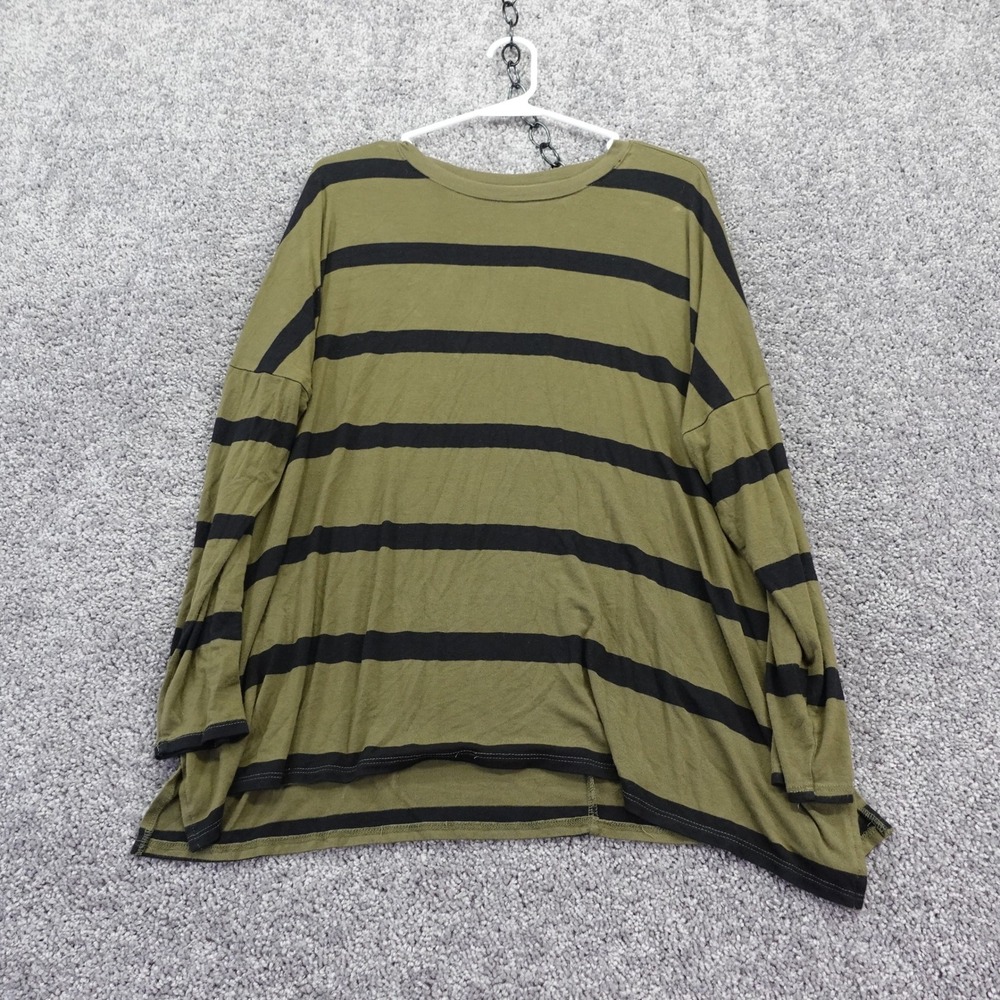 24/7 by Maurices Top Womens Large Green Striped Long Sleeve Rayon Blend Casual